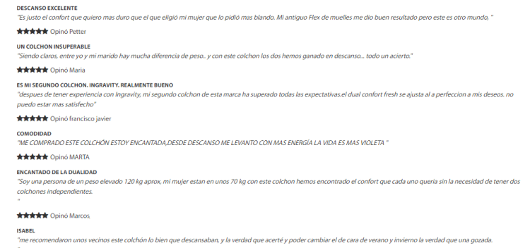 Opiniones del Colchón Ingravity Dual Confort Fresh