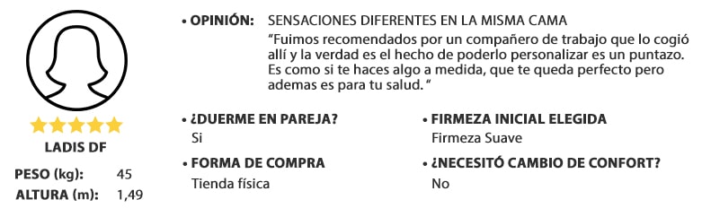 opinion dual confort, mujer peso 45kg y altura 1,49m, valoración: 5 de 5