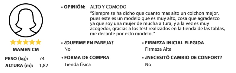 opinion dual confort, mujer peso 74kg y altura 1,82m, valoración: 5 de 5