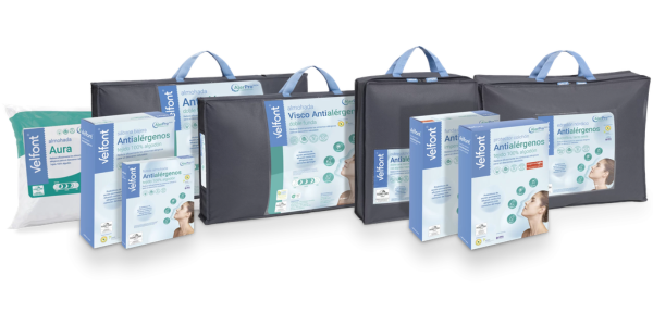 Gama completa Velfont AlerProTech antialérgenos: funda de colchón, cubrecolchón, sábana bajera y funda de almohada disponibles en Colchón Exprés